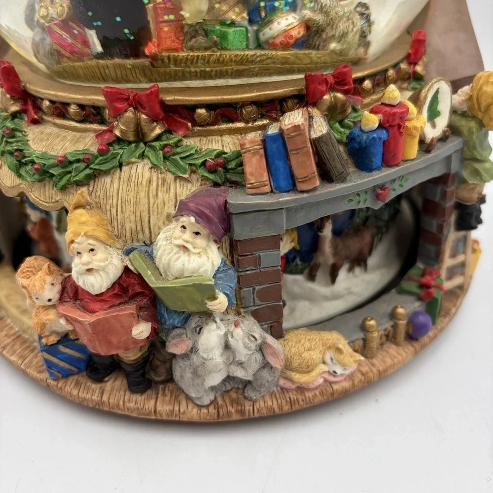 VTG Large Musical Snow Globe W Rotating Base Features Santa Mrs Clause & Elves
